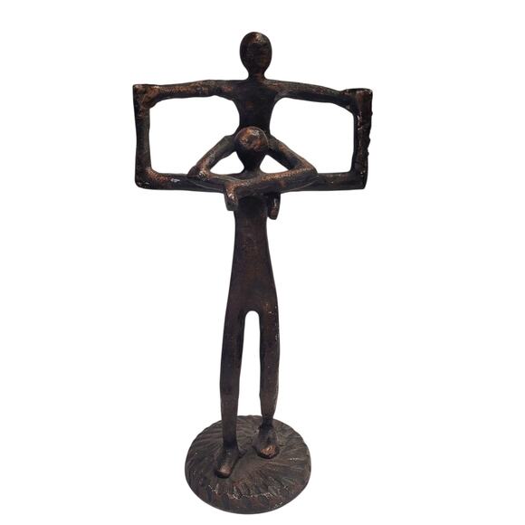 Dad Son Figurine Iron Metal Father & Son Sculpture 15" tall Parent Child - Picture 1 of 8